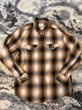 American Eagle Outfitters Plaid Shirt Jacket in Brown, Black & Cream